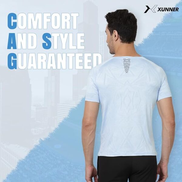 Xunner Fountain Blue Quadratic Men’s Sportswear Half Sleeve T-Shirt- Athletic Breathable Sportswear for Running, Workout, and Gym. Moisture-Wicking, Odour-Resistant, Muscle Recovery - Image 6