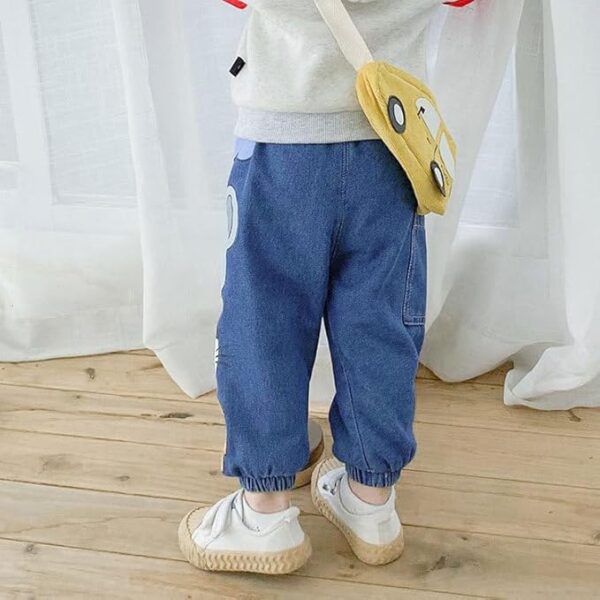 Googa GaagaToddler Boys' Blue Denim Joggers with Cute Cartoon Prints | Soft Elastic Waist Kids Jeans Pants for | Casual Trousers Stylish Playtime Outfits for Boys - Image 4