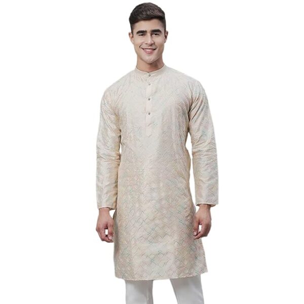 SOJANYA (Since 1958 Men's Silk Blend Multi Embroidered Full Sleeves Kurta-Classic Design & Versatile Style for Events - Image 2