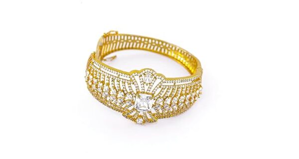 GOLDCASH American Diamond Stunning Gold-Plated Bracelet with Crystals | bracelet for women | Bangles for women| Gold Plated Kada for Women and Girls