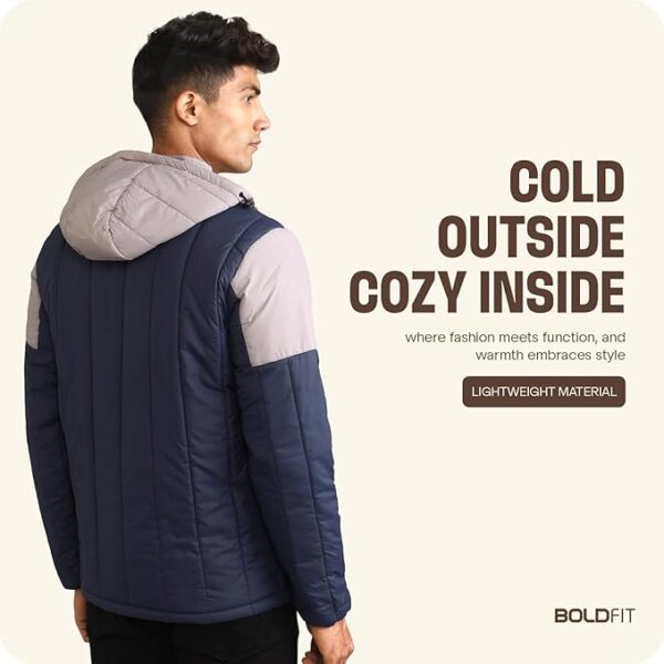 Boldfit Jacket For Men Winter Wear Puffer Standard Length Jacket For Men Monsoon Winter Wear For Men Hooded Winter Jackets For Men Padded Bomber Jacket For Men Full Sleeve Men's - Image 3