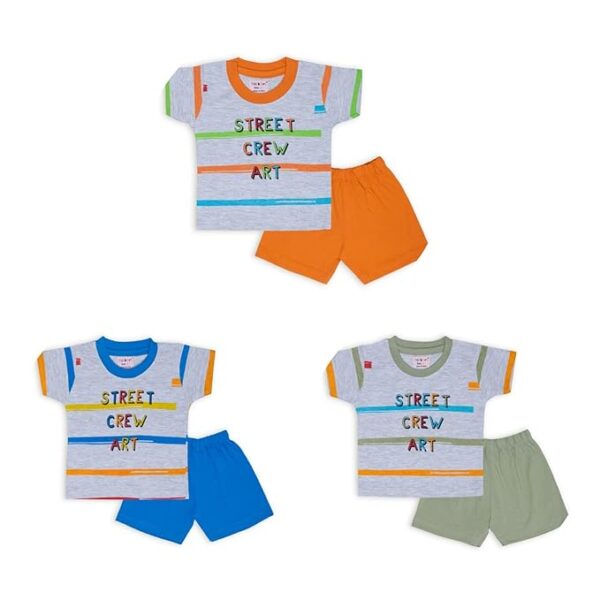 Multi-Color Pack of 3 100% Soft Cotton Printed Tshirt Pant Set for Baby/Clothing Set for Baby