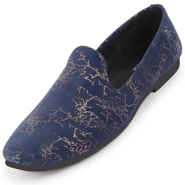 FAUSTO Men's Velvet Printed Ethnic Wedding Party Prom Slip On Loafer Shoes