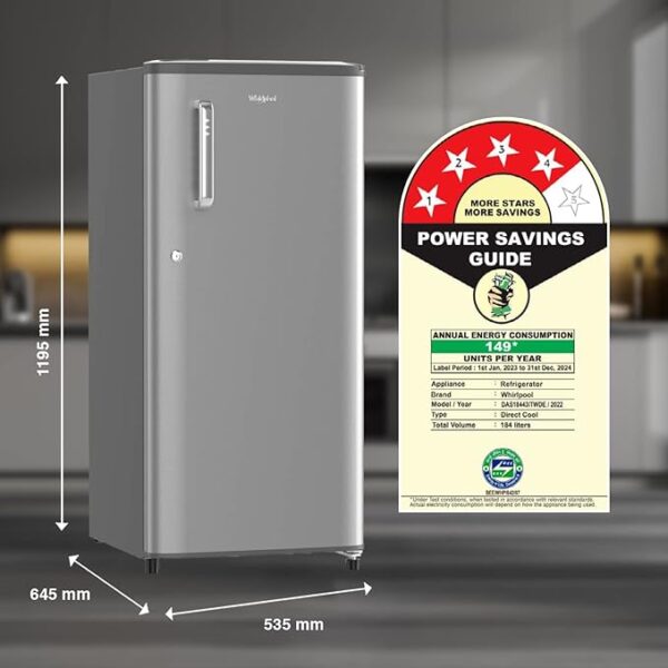 Whirlpool 184 L 4 Star Inverter Direct-Cool Single Door Refrigerator (205 WDE PRM 4S Inv MAGNUM STEEL-Z, Magnum Steel,Grey) - Image 3