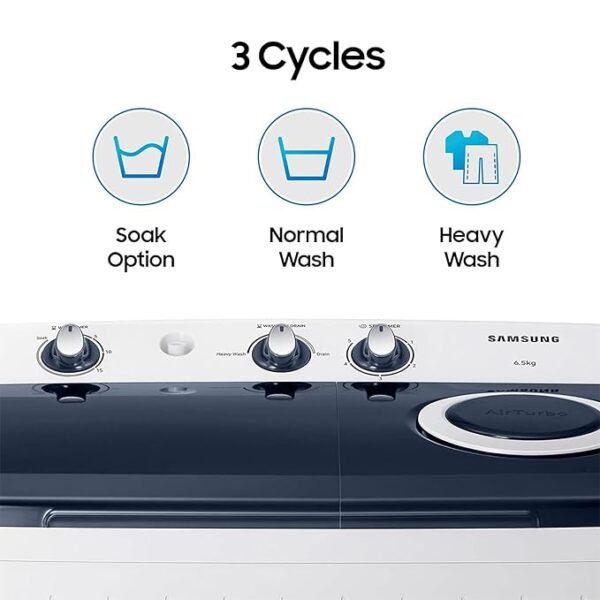 Samsung 6.5 kg, 5 star, Semi-Automatic Top Load Washing Machine (WT65R2200LL/TL, Air Turbo Drying, LIGHT GRAY) - Image 4