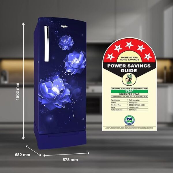 Whirlpool 207 L 5 Star Icemagic Pro Inverter Direct-Cool Single Door Refrigerator (230 IMPRO ROY 5S INV SAPPHIRE ABYSS-Z, Base Stand with Drawer, 2023 Model) - Image 4