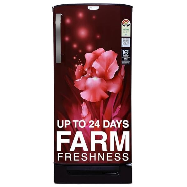 Godrej 180 L 4 Star Turbo Cooling Technology, 24 Days Farm Freshness Direct Cool Single Door Refrigerator With Base Drawer(RD EDGENEO 207D TDF AQ WN, Aqua Wine)