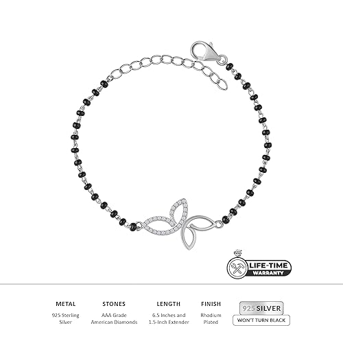 Ornate Jewels 925 Silver American Diamond Alluring Butterfly Black Beads Adjustable Mangalsutra Bracelet Gifts for Women | With Certificate of Authenticity and 925 Stamp | Life-time Warranty* - Image 4