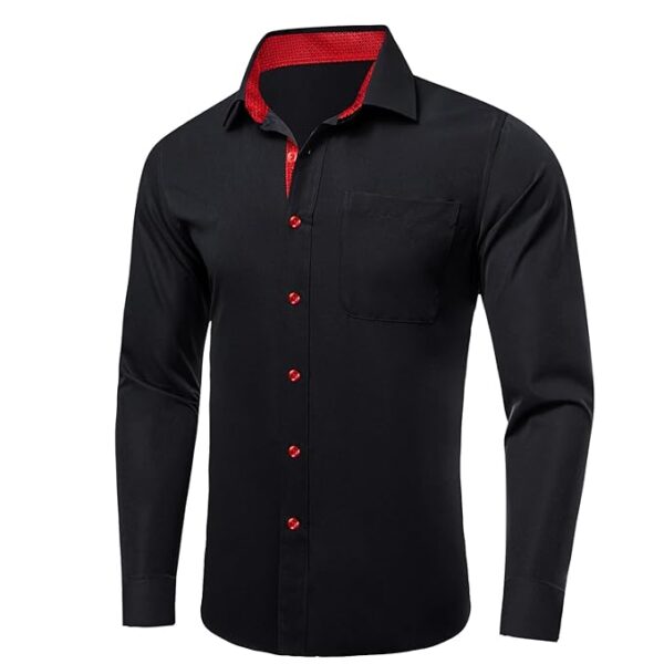 Dubulle Solid Mens Dress Shirt Satin Long Sleeve Business Casual Button Down Shirt with Pocket for Men - Image 3