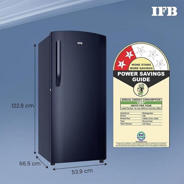 IFB 187L 2 Star Direct-Cool Single Door Refrigerator (IFBDC-2132NCSE, Blue) Extraordinary Storage with Humidity Controller - Image 4