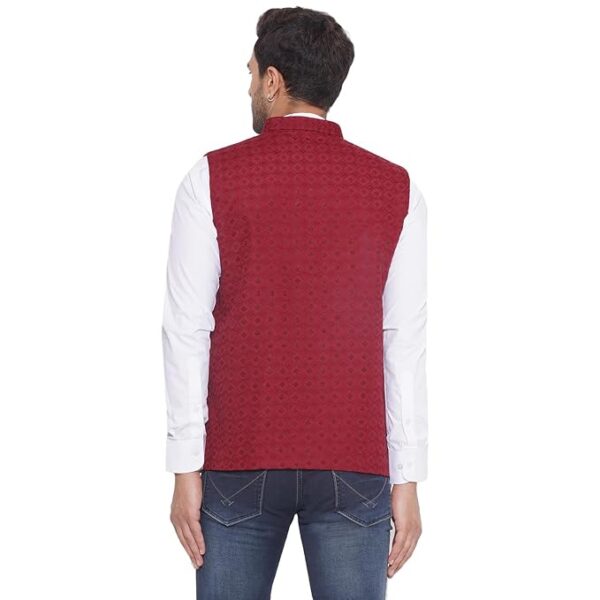 Veera Paridhaan Rayon Sequence Nehru Jacket for Men (Maroon) - Image 4