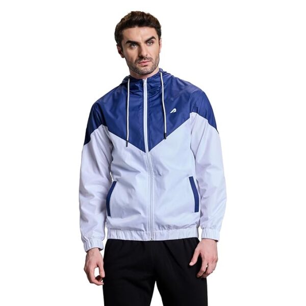 BoldFit Windcheater For Men Lightweight Jacket For Men Winter Wear Polyester Wind Cheaters For Men Track Jackets For Men Regular Fit Mens Jacket Multipurpose Stylish Men Jacket - Blue White L