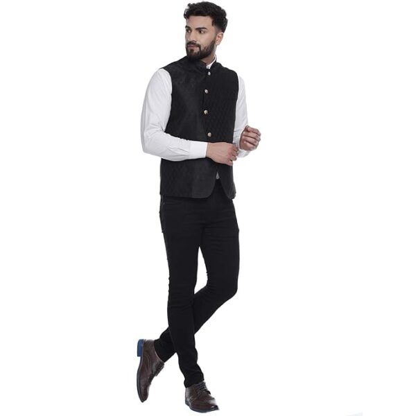 Veera Paridhaan Jacquard Printed Silk Nehru Jacket - Image 3