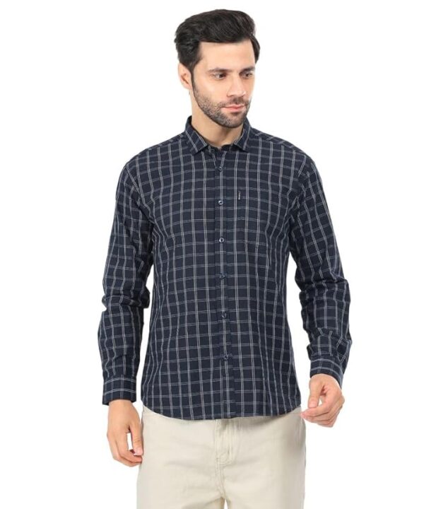 CLOJEW Men Slim Fit Checkered Spread Collar Casual Tailored Formal Regular Fit Black & White Line Winter Collection Thick Cotton Shirt