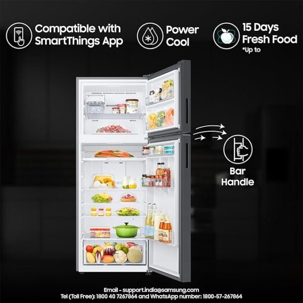 Samsung 465 L, 1 Star, Optimal Fresh+, Digital Inverter, Frost Free Double Door AI Enabled Smart Refrigerator with WiFi (RT51DG682AB1TL, Black Matt) - Image 5