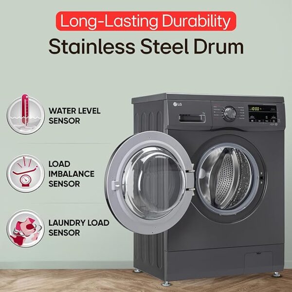 LG 7 Kg, 5 Star, Direct Drive Technology, Steam Wash, 6 Motion DD, Smart Diagnosis, Fully-Automatic Front Load Washing Machine (FHM1207SDM, Allergy Care, In-Built Heater, Touch Panel, Middle Black) - Image 4