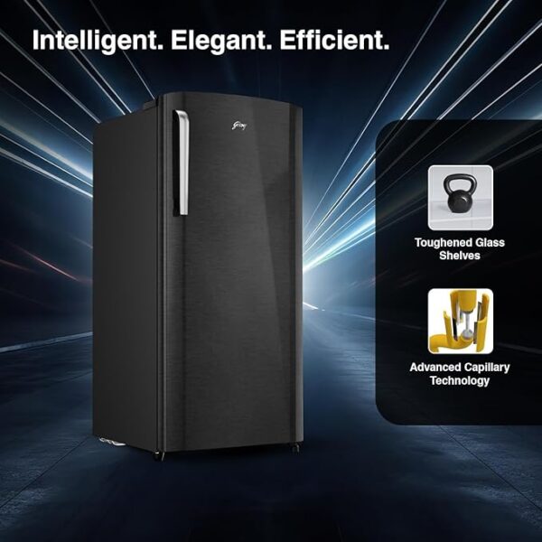 Godrej 194 L 5 Star Turbo Cooling Technology Ensuring Faster Cooling Direct Cool Single Door Refrigerator With Advanced Inverter Technology (RD EMARVEL 215E THI FS ST, Fossil Steel) - Image 5