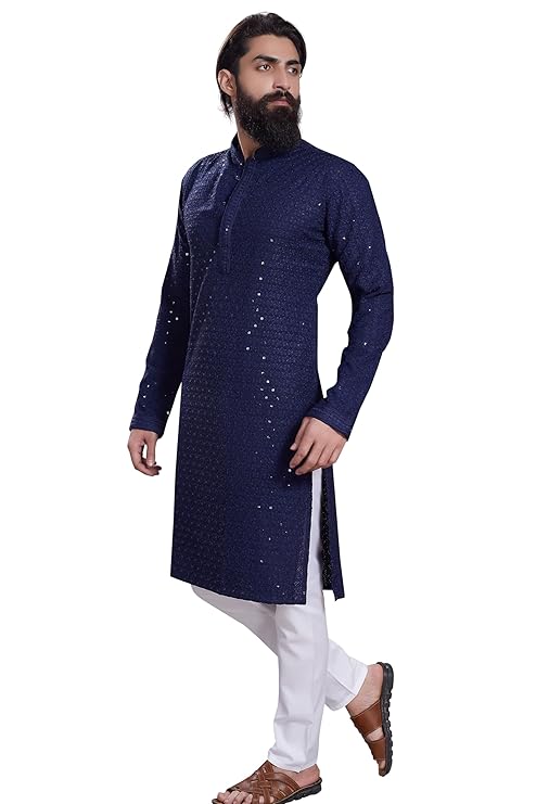DIVISIVE Men's Sequince Embroidered Cotton Blend Only Slim Fit Kurta - Image 4