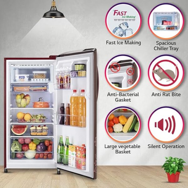 LG 204 L 4 Star Direct-Cool Inverter Single Door Refrigerator (??GL-B211CRRY, Ruby Regal, Smart Connect, 2022 Model) - Image 6