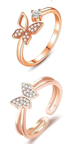 De-Ultimate Stainless Steel Crystal Platinum Plated Adjustable Size Leaf Design With American Diamond Finger Rings With Box Valentine Gifts Set For Girl's & Women's - Image 5