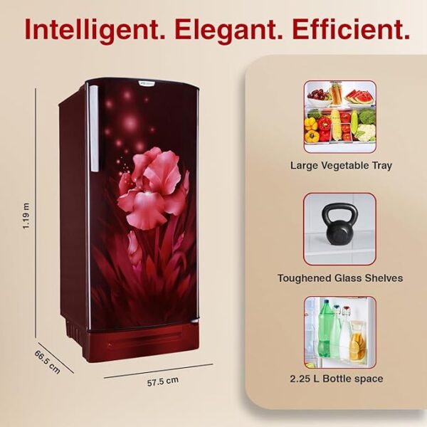 Godrej 180 L 4 Star Turbo Cooling Technology, 24 Days Farm Freshness Direct Cool Single Door Refrigerator With Base Drawer(RD EDGENEO 207D TDF AQ WN, Aqua Wine) - Image 2