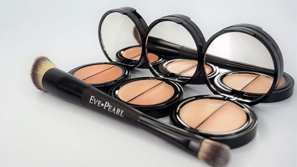EVE PEARL Dual Salmon Concealer And 202 Concealer Blender Brush Full Coverage Under Brighten Eye Pro Concealer Brush Set Makeup Kit (Tan) - Image 2