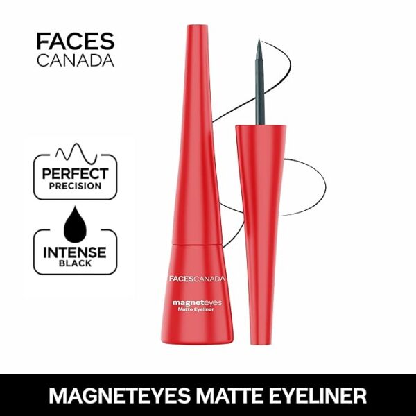 FACES CANADA Magneteyes Eyeliner - Black, 4.5ml | Intense Matte Finish | Quick Drying | 24HR Long Lasting | Fine Tip For Precise Smooth Application | Almond Oil Enriched | Waterproof | Smudgeproof - Image 6