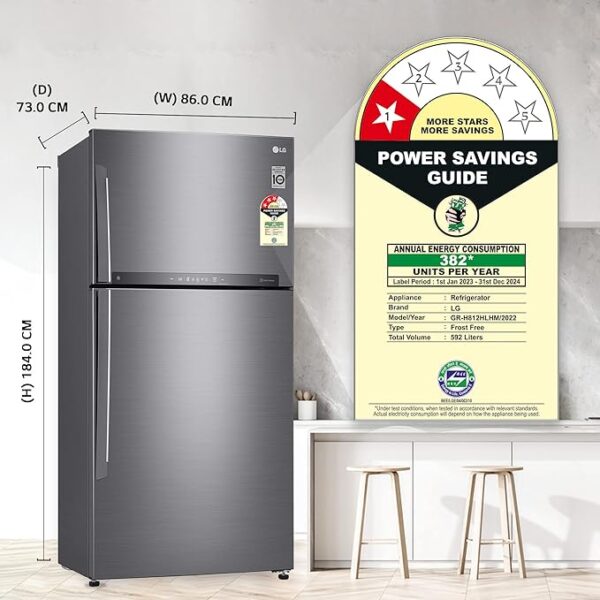LG 592 L 1 Star Frost Free Inverter Wi-Fi Double Door Refrigerator (, GR-H812HLHM, Platinum Silver3, With Hygiene Fresh+ & Door Cooling+) - Image 4