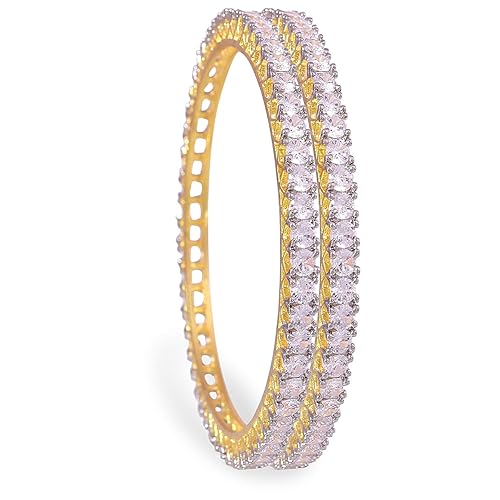 Ratnavali Jewels American Diamond Gold Plated Traditional Bangle CZ Bangle Set White Diamond Bangles Set for Women/Girls RV785 - Image 5