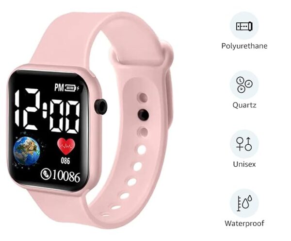 Acnos 6 Colours Luminous LED Display Fashionable Children Kids Digital Watches Waterproof Sports Square Electronic Led Watch for Kids Boy Baby Girls Digital Watch for Kids - Image 2