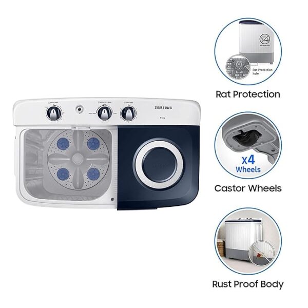 Samsung 6.5 kg, 5 star, Semi-Automatic Top Load Washing Machine (WT65R2200LL/TL, Air Turbo Drying, LIGHT GRAY) - Image 5