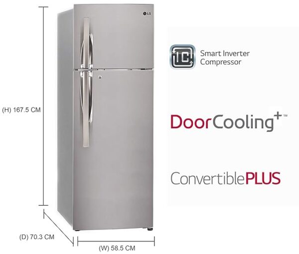 LG 308 L 2 Star Smart Inverter Frost-Free Double Door Refrigerator (GL-T322RPZY, Shiny Steel, Convertible) - Image 4