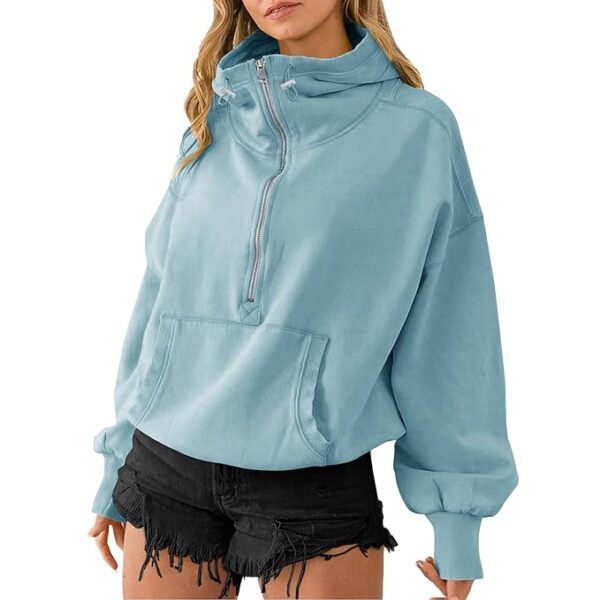 TBA High Neck Hoodies for Women Oversized Half Zip Drawstring Y2K Pullover Sweater Casual Long Sleeve Sweatshirt with Pockets