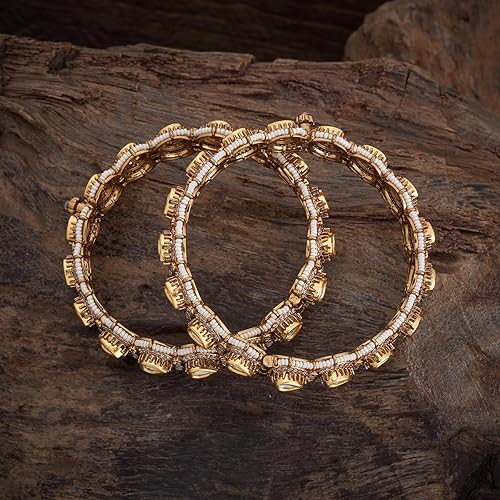KUSHAL'S Fashion Jewellery Polished Kundan Bangle With Locking System | Best For Bridemaids & Special Occasion | Kundan Bangles For Women - Image 3