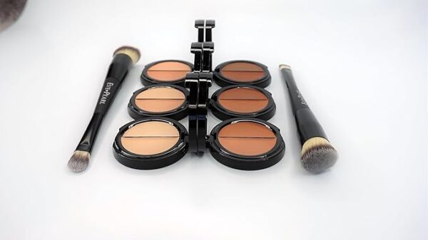 EVE PEARL Dual Salmon Concealer And 202 Concealer Blender Brush Full Coverage Under Brighten Eye Pro Concealer Brush Set Makeup Kit (Tan) - Image 3