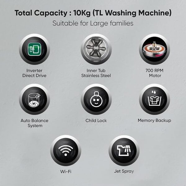LG 10 Kg 5 Star Inverter Wi-Fi Fully-Automatic Top Load Washing Machine (THD10NWM, Middle Black, AIDD Technology) - Image 3