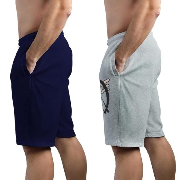 hotfits Men Blue & Grey Cotton Regular Shorts for All Season- Running, Gym, Workout, Yoga Shorts - Pack of 2 - Image 3
