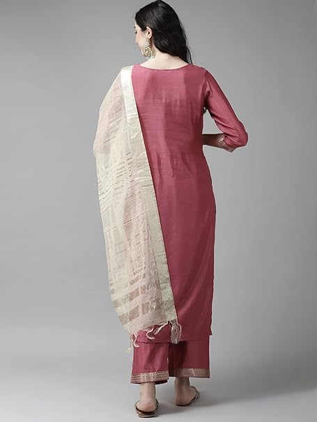 INDO ERA Women's Cotton Blend Yoke Design Straight Kurta Pant with Dupatta Set - Image 3