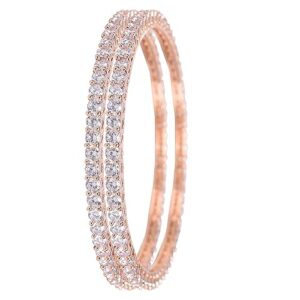 Ratnavali Jewels Beautiful CZ/AD American Diamond Studded Rose Gold Plated Traditional Round Solitaire Bangles Set for Women RV3152RG