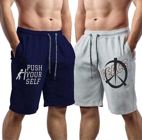 hotfits Men Blue & Grey Cotton Regular Shorts for All Season- Running, Gym, Workout, Yoga Shorts - Pack of 2