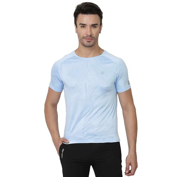Xunner Fountain Blue Quadratic Men’s Sportswear Half Sleeve T-Shirt- Athletic Breathable Sportswear for Running, Workout, and Gym. Moisture-Wicking, Odour-Resistant, Muscle Recovery