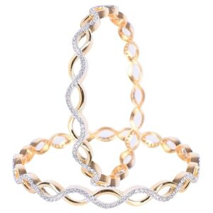 Ratnavali Jewels American Diamond CZ Gold Plated White Solitaire Bangles for Women/Girls RV3204W