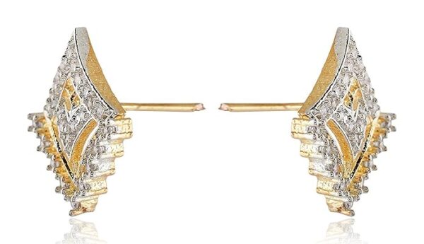 22k (916) Stone Alloy and American Diamond Stud Earrings for Women & Girls, Golden & Silver - Image 2