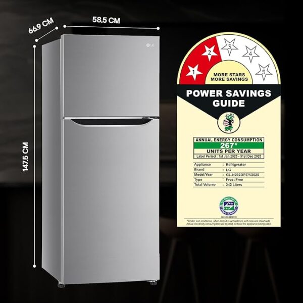 LG 242 L 2 Star Frost-Free Smart Inverter Double Door Refrigerator (GL-N292DPZY, Shiny Steel, Smart Connect & Multi Air Flow) - Image 4
