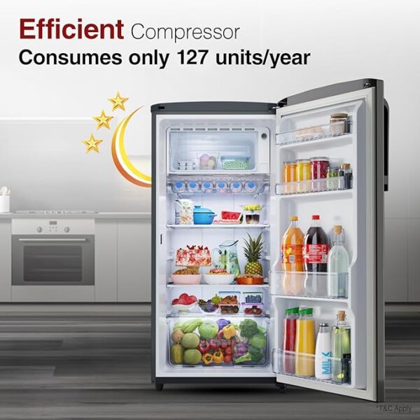 Godrej 194 L 5 Star Turbo Cooling Technology Ensuring Faster Cooling Direct Cool Single Door Refrigerator With Advanced Inverter Technology (RD EMARVEL 215E THI FS ST, Fossil Steel) - Image 4