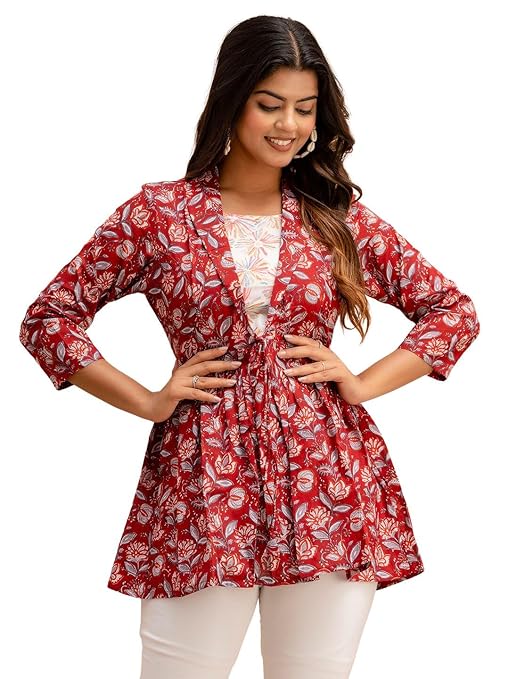 feranoid Women's Cotton Floral Printed Short Kurti Tunic Top