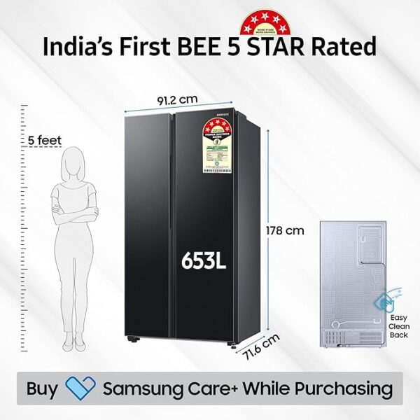 Samsung 653 L, 5 Star, Frost Free, Double Door, Convertible 5-in-1 Digital Inverter, Side By Side AI Enabled Smart Refrigerator with WiFi (RS76CG8115B1HL, Black Doi, Black Matte) - Image 3
