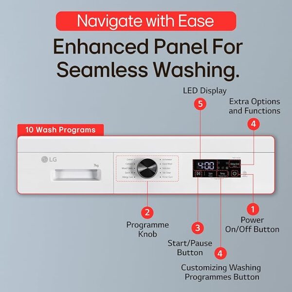 LG 7 Kg 5 Star Steam, Inverter Direct Drive Technology, 6 Motion DD, Fully-Automatic Front Load Washing Machine (FHB1207Z2WB, Dial + Full Touch Buttons & LED Display, Essence White) - Image 5