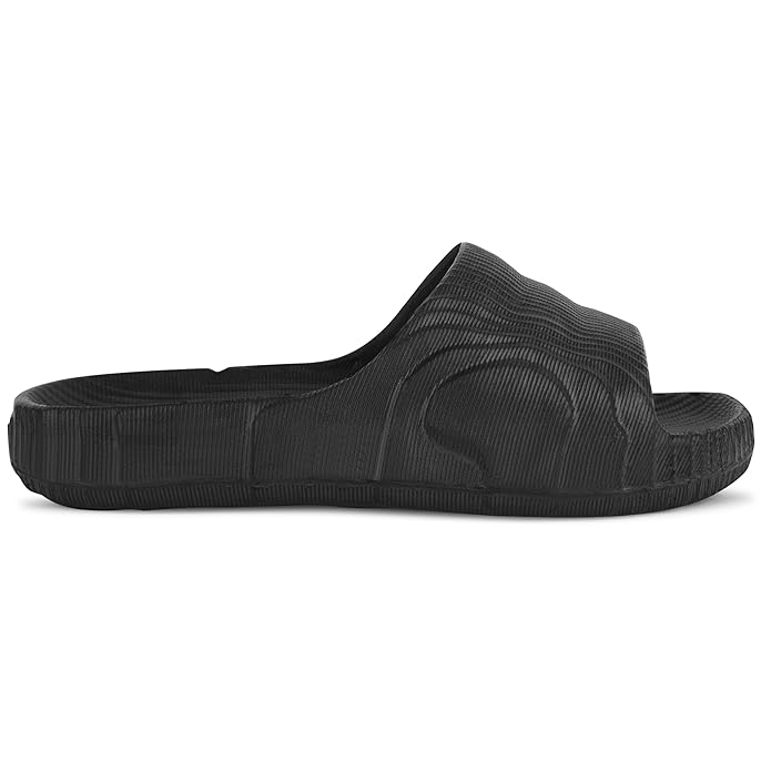 Unisex Textured Slide Sandals, Indoor Outdoor Slippers, Black - Image 3