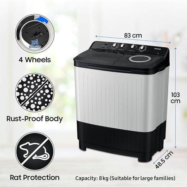 Samsung 8 kg, 5 star, Semi-Automatic Top Load Washing Machine (WT80C4200GG/TL, Air Turbo Drying, Light Gray,) - Image 3